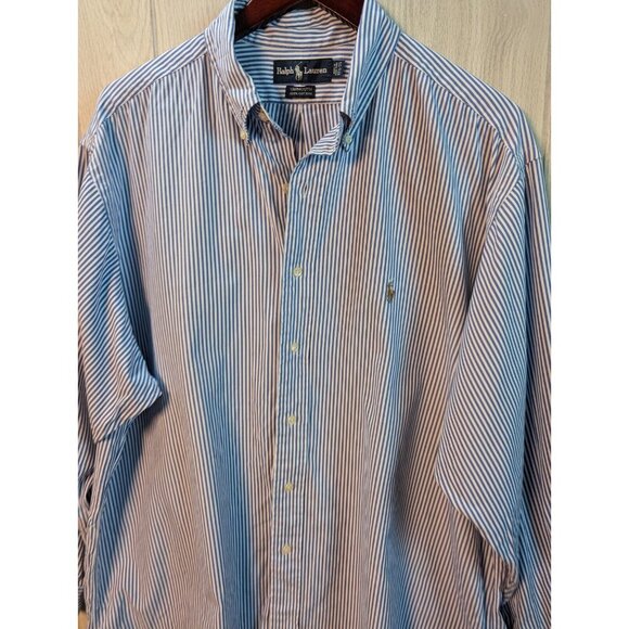 Vtg Ralph Lauren Shirt 17.5 35 Yarmouth 100% cotton Striped Blue Long Sleeve - Picture 2 of 7